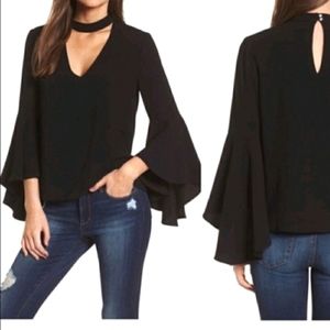 Atmosphere Black Choker  Long Bell Sleeve Chiffon Blouse